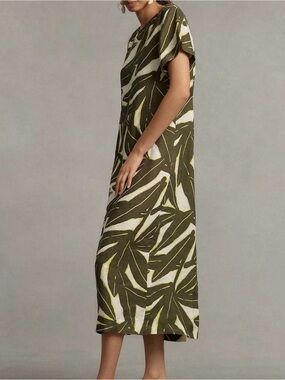 WHIT TWO Anthropologie Banana Leaf Linen Midi Dress Size Medium